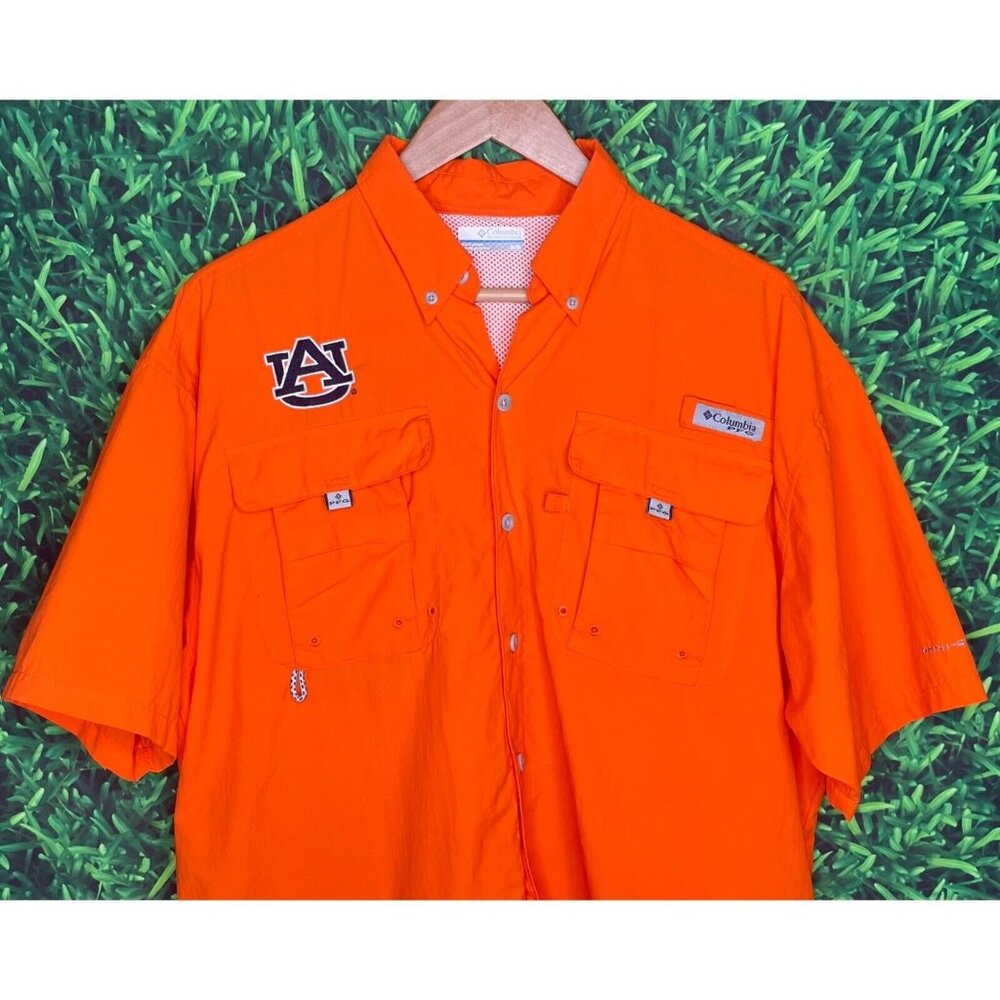Auburn Tigers War Eagle Orange Columbia Short Sleeve Button Front Shirt Medium
